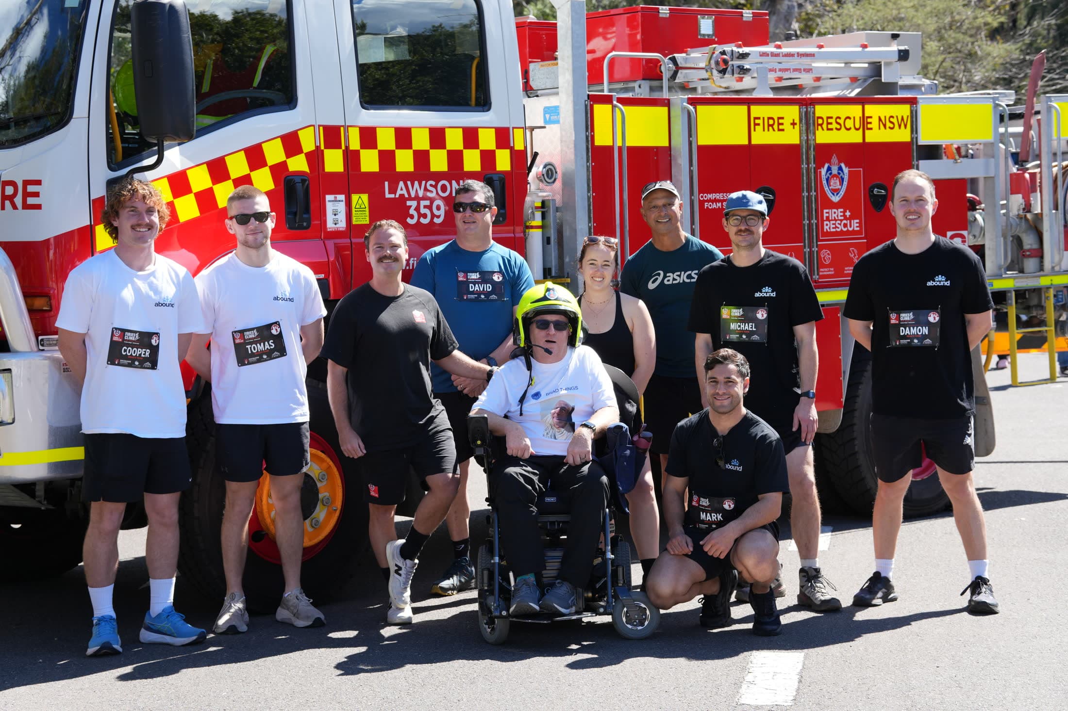 Brad with Brad's Team and Fire and Rescue NSW crew after the climb
