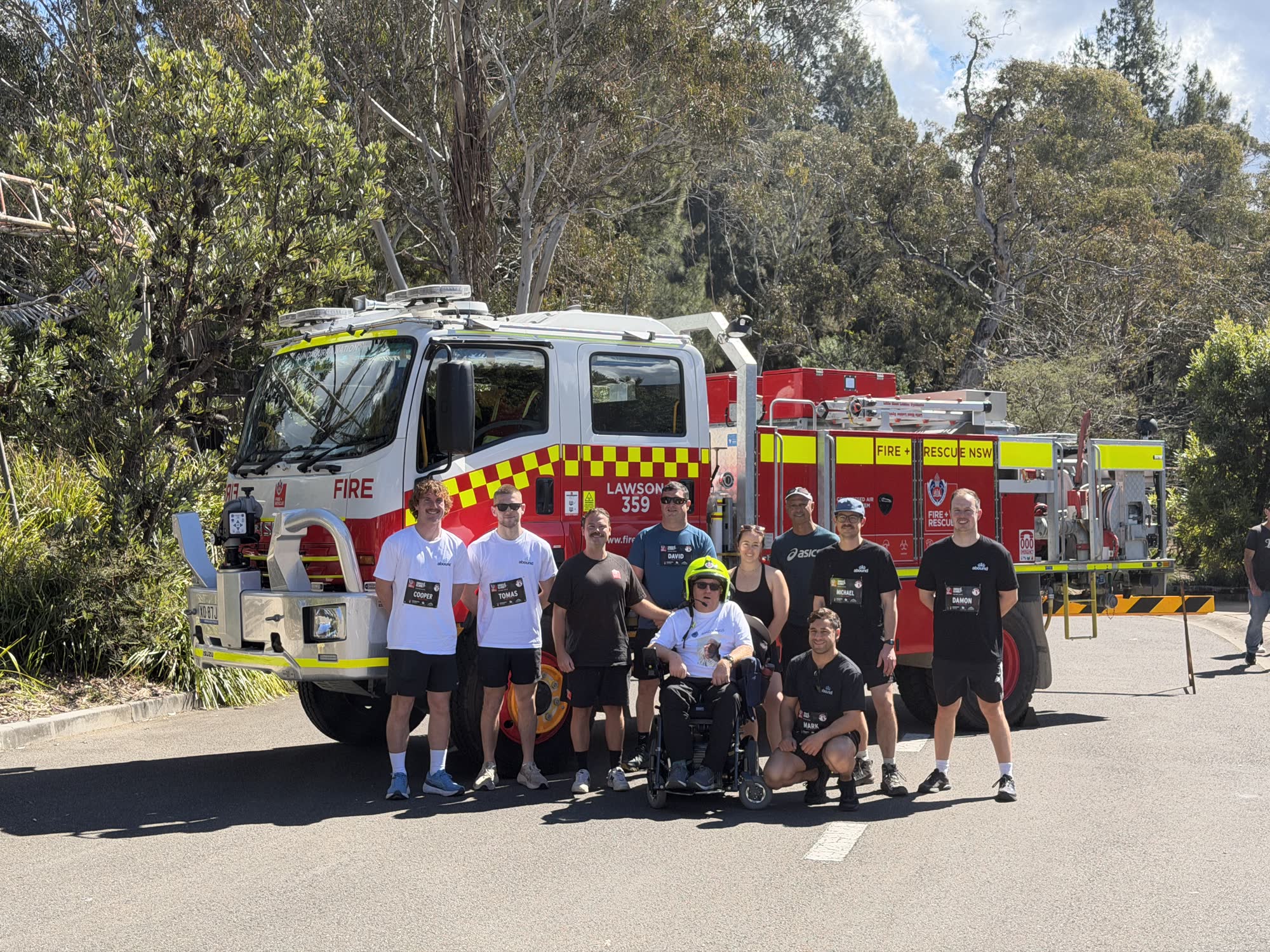 Brad with Brad's Team and Fire and Rescue NSW crew after the 2026 Firies Climb for MND