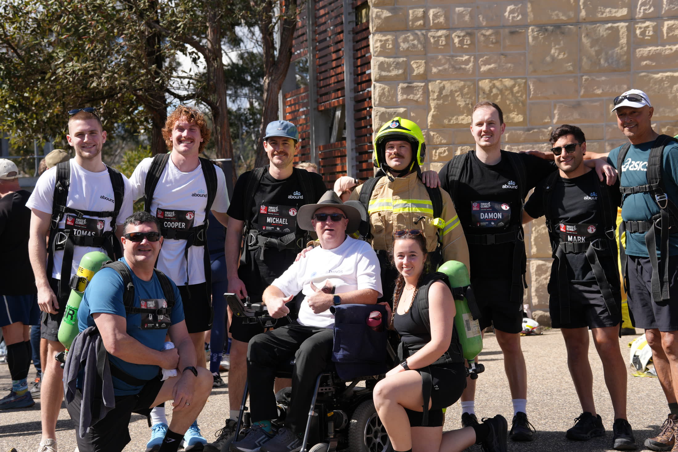 Brad with Brad's Team after the 2026 Firies Climb for MND